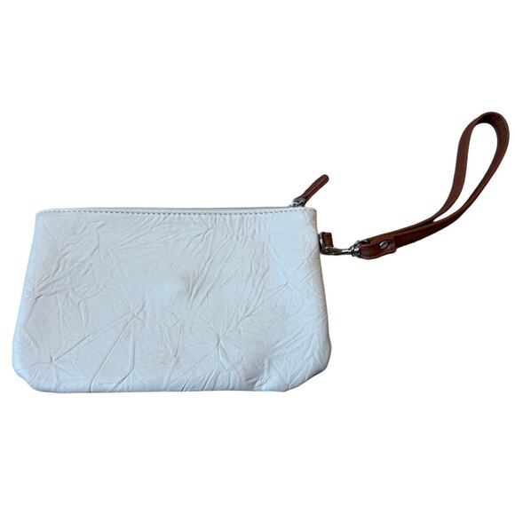 STONEMOUNTAIN HAND bag/purse, small Wristlet; LEATHER, White with teal stripe - Picture 2 of 9